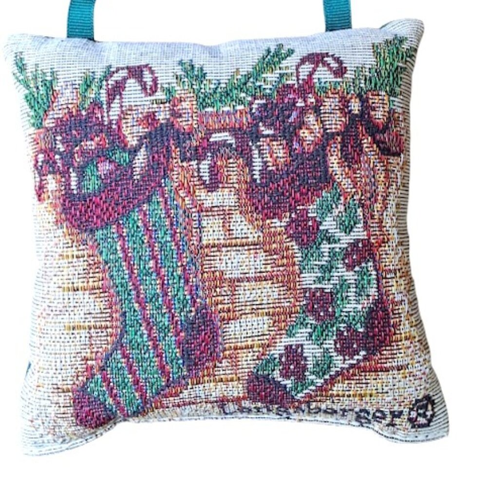 Longaberger Tapestry Door Knob Pillow Christmas Stockings 6” x 6”  Square